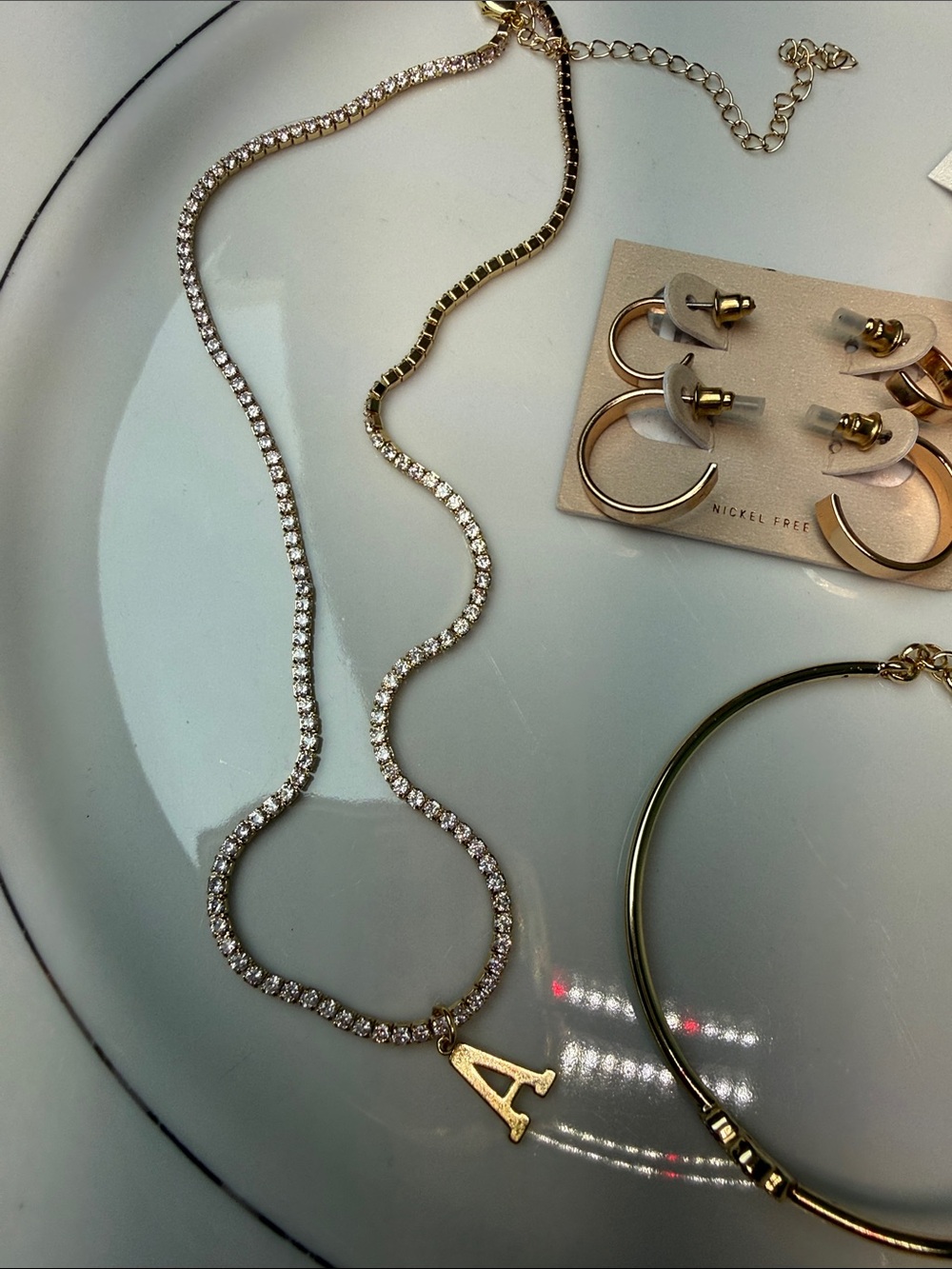 Nordstrom Jewelry Bundle Gold Initial Necklace Earrings Bracelet Set NWOT 5 pcs. - Picture 2 of 7